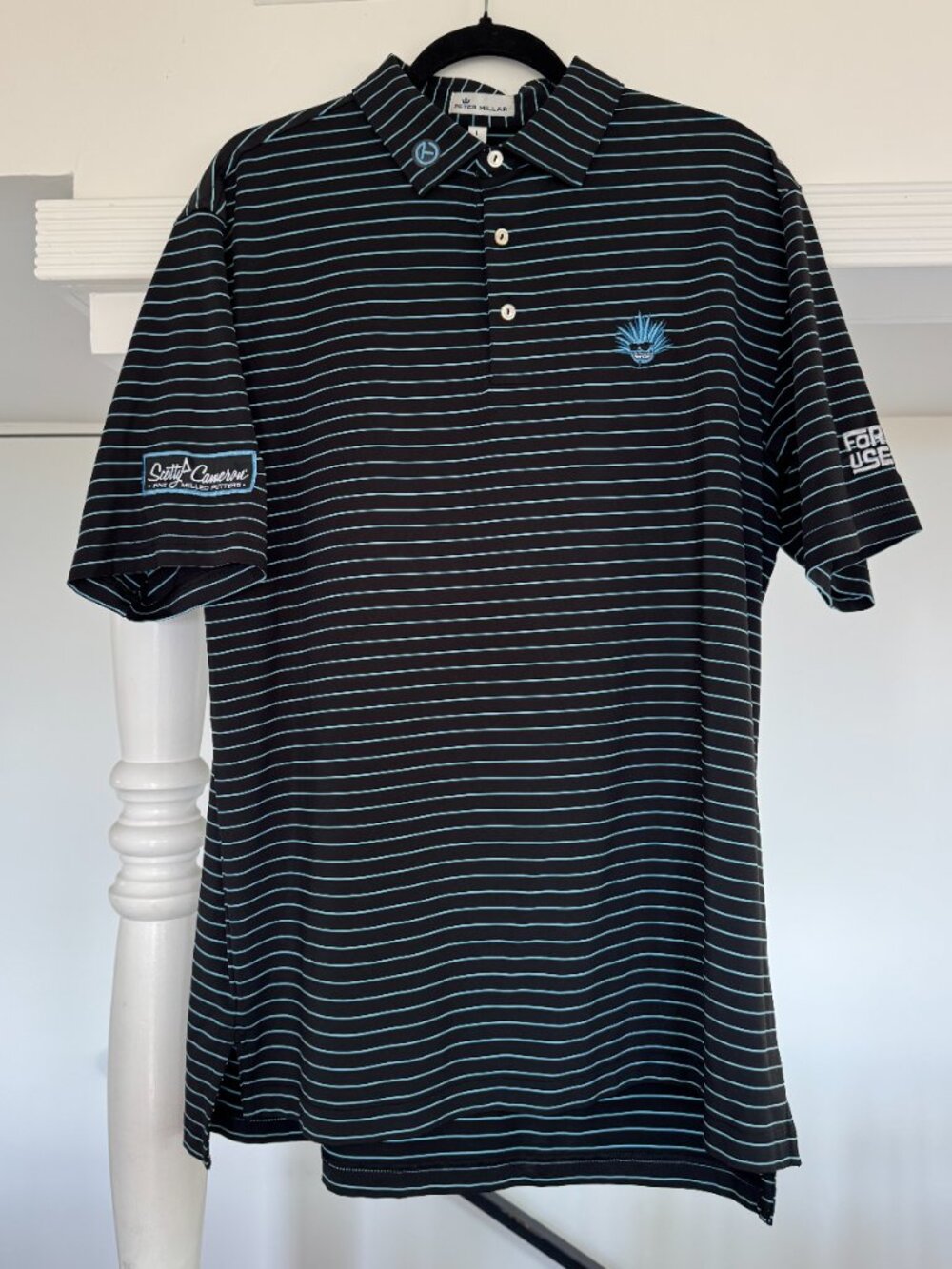 Peter Millar Scotty Cameron Circle T Pinstripe Polo – Black/Blue – FOR TOUR L